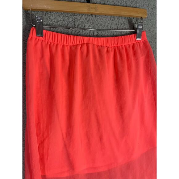 Express Coral High Low Sheer Skirt Small Chiffon Elastic Waist Midi Lightweight - Picture 6 of 10